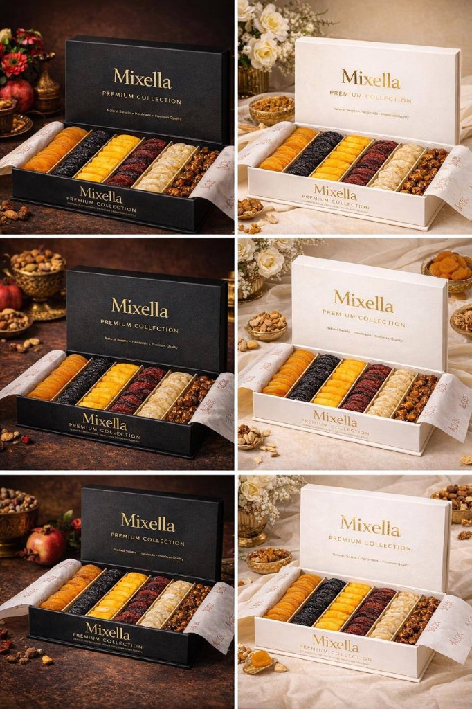Mixella premium sujukh gift boxes on a marble pedestal